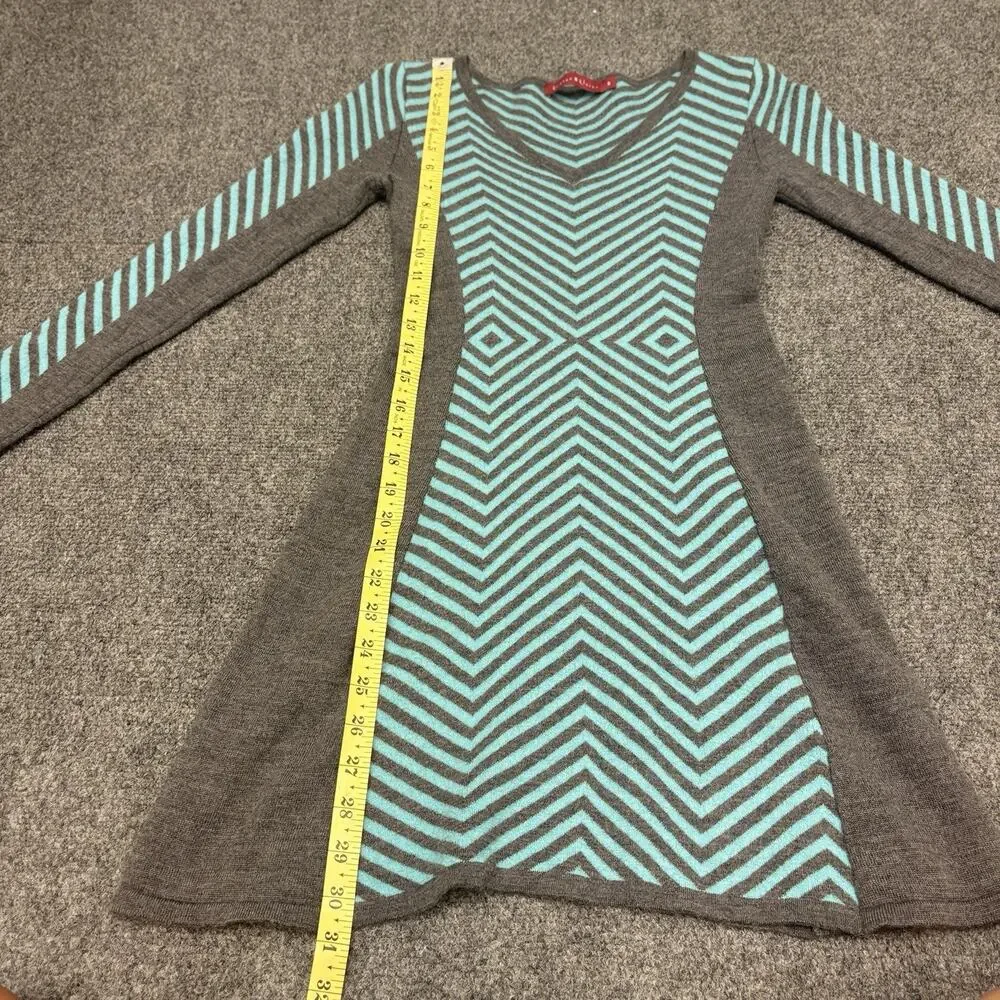 Krimson Klover Sweater Dress Chevron 100% Wool Blue Gray Skater Dress Size S